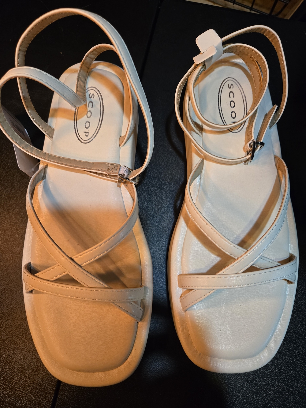Scoop Women's Cream Strappy Ankle-Wrap Sandals